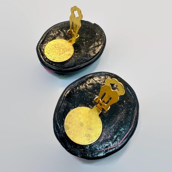 Vintage Earrings, 80s, Jewels, Statement, Clips, Retro, Paper Mache, Handcrafted - Picture 4 of 4